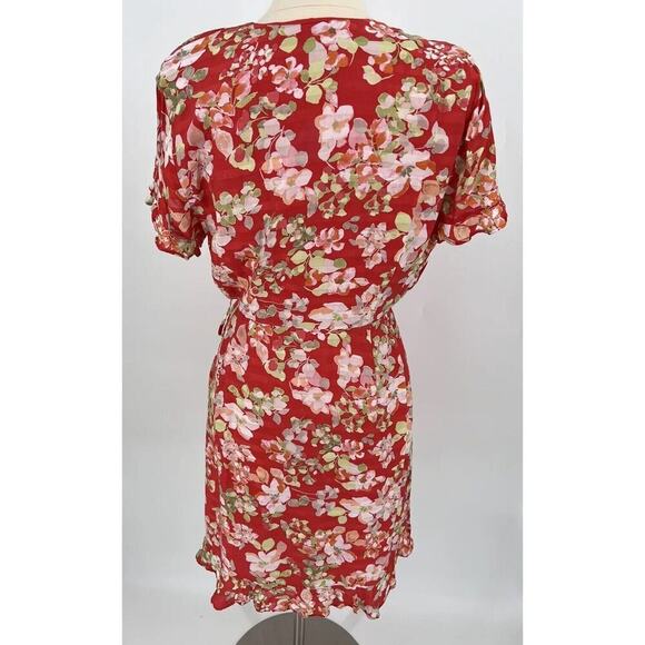J. Jill Papaya Floral Ruffle Wrap Dress Size Medium Short Flutter Sleeves Lined - Picture 7 of 16